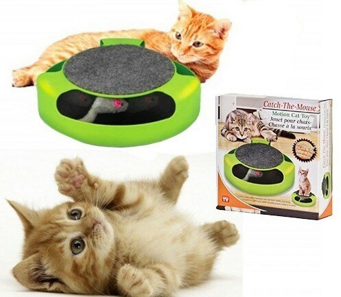 Интерактивная игрушка для кошек Поймай Мышку Catch The Mouse с когтеточкой, вращается на 360 градусов, цвет зеленый - фотография № 5