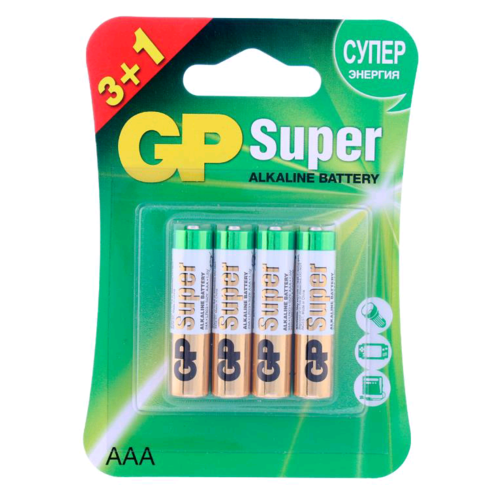 Батарейка GP Super LR03 AAA BL3+1 Alkaline 1.5V (4/40/320) батарейки щелочные gp super тип aaa мизинчиковые 1 5в 96шт