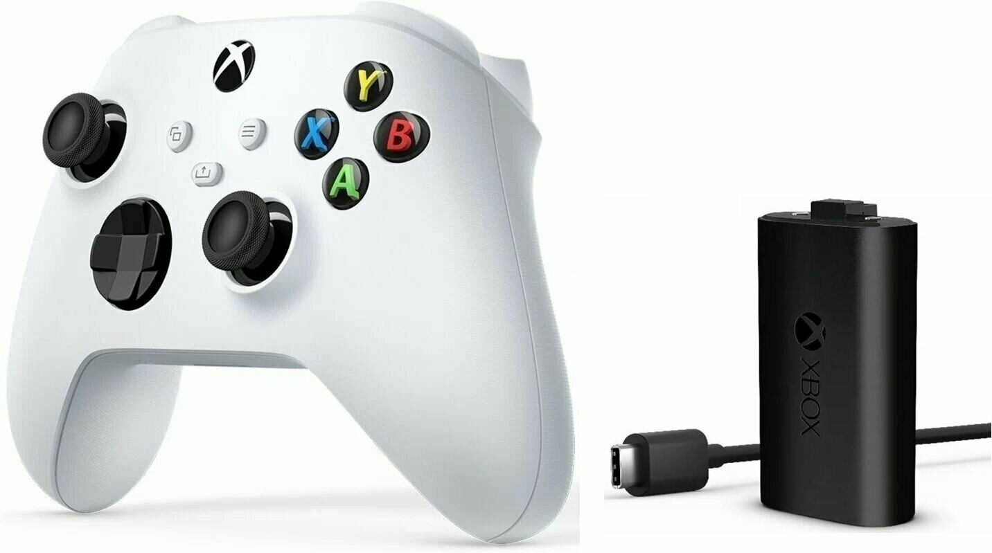 Геймпад Microsoft беспроводной Series S / X / Xbox One S / X Robot White белый 4 ревизия + Оригинальный аккумулятор play and charge kit USB - Type C