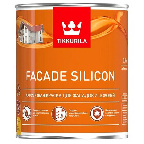 Краска акриловая фасадная TIKKURILA Facade Silicon база А 0,9л белая, арт.700011473 краска акриловая фасадная eskaro moda fasad silicon база а 2 7л белая арт 4630042541931