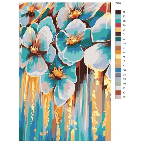Картина по номерам T466 бирюзовые цветы 70x110 картина по номерам s24 яркие цветы 70x110