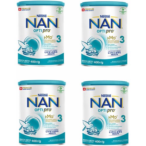 Молочко детское Nestle NAN 3 OPTIPRO для роста, иммунитета и развития мозга, с 12 месяцев, 400 г 4 шт детское молочко similac голд 3 с 12 месяцев 400 г 4 шт