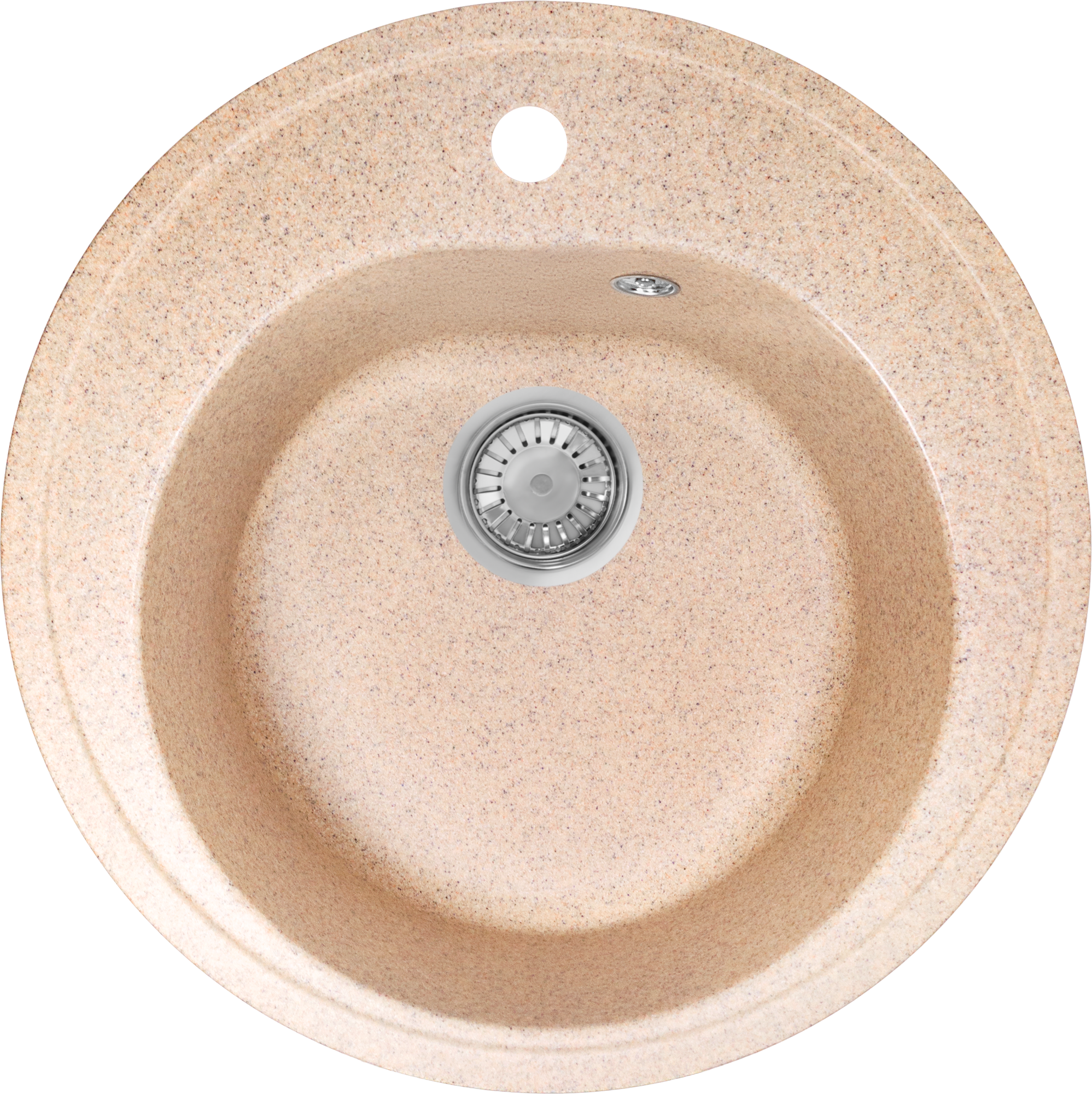 Мойка кухонная накладная круглая GranRus диаметр 50,5 см литьевой мрамор с сифоном Россия, песочный - фотография № 7