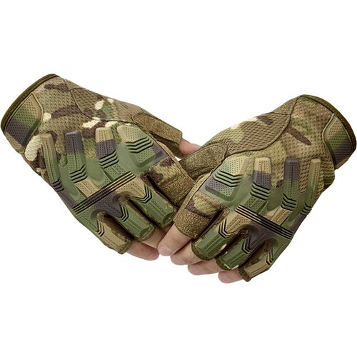 Тактические перчатки беспалые камуфляж Woodland M