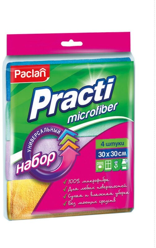 Салфетки хозяйственные Paclan Practi микрофибра 30x30 см 4 штуки в уп 330707