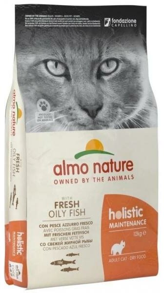 Almo Nature Корм для взрослых кошек с жирной рыбой и коричневым рисом (Holistic - Adult Cat White Fish&Rice) 12кг