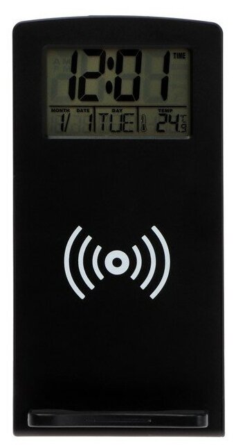 Термометр Luazon LTR-02, электронный, 10 Вт, будильник, беспроводная зарядка, черный - фотография № 4