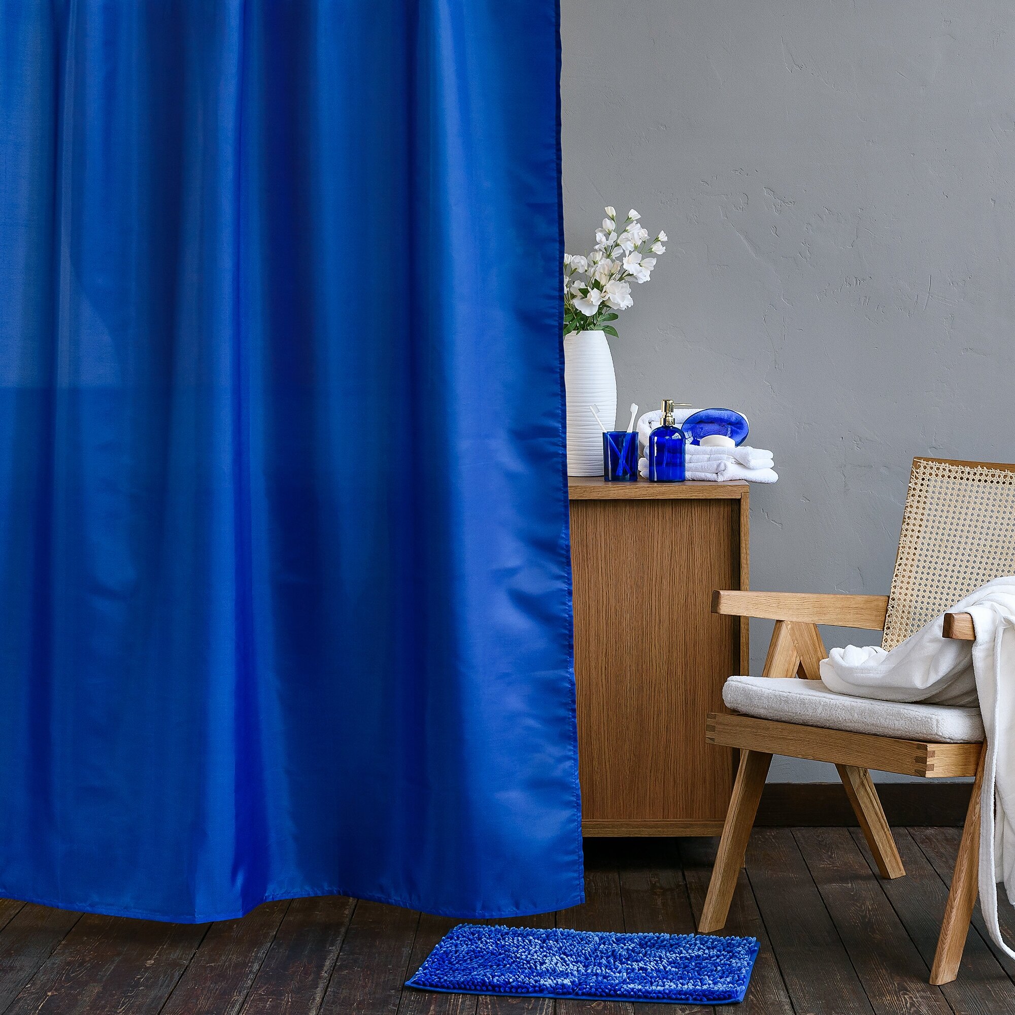 Занавеска (штора) Bright Colors для ванной комнаты тканевая 180х180 см., цвет синий - фотография № 1
