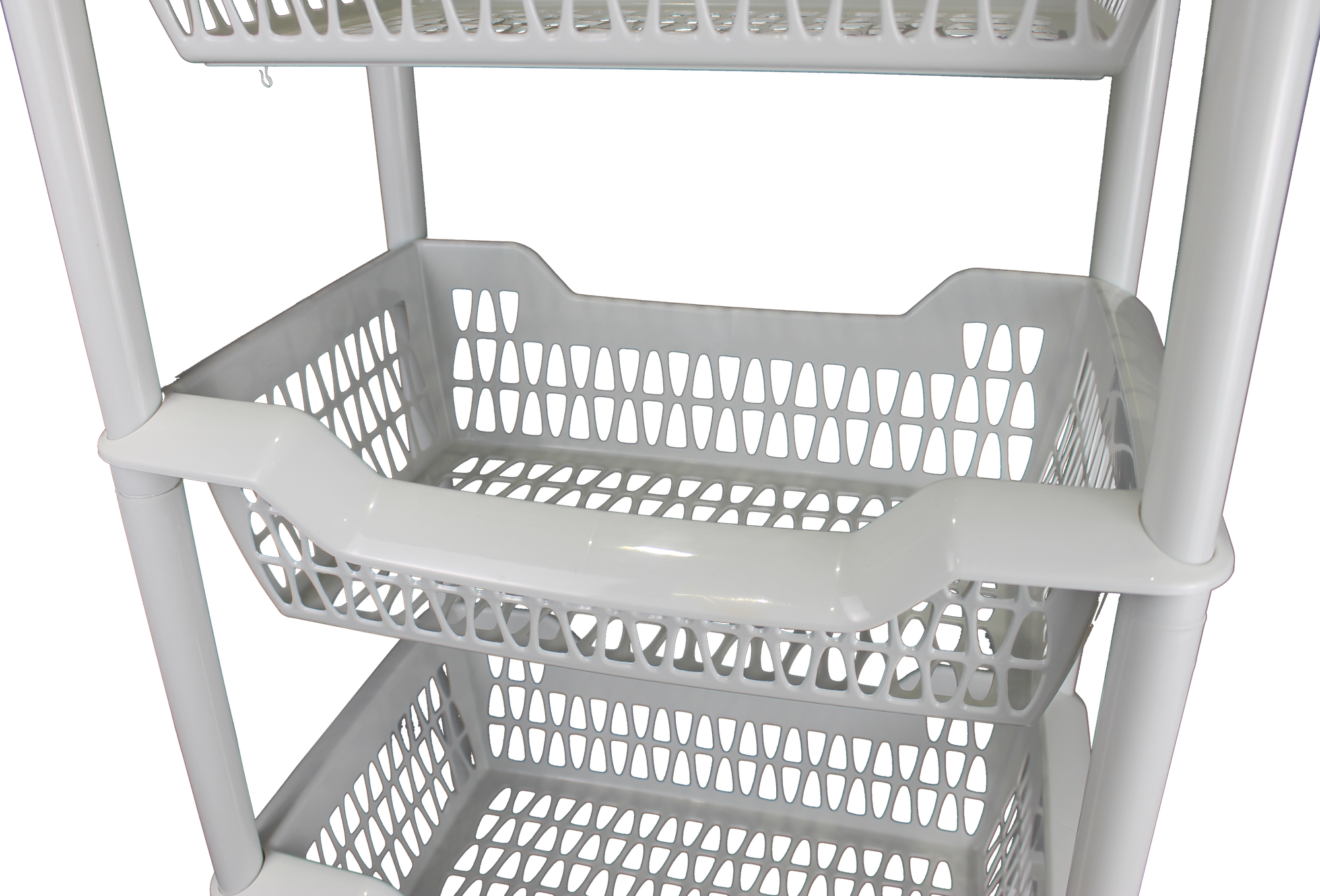 Этажерка напольная пластиковая на колесиках, Стеллаж 4 полки напольный на колесах пластиковый, светло-серый - фотография № 4
