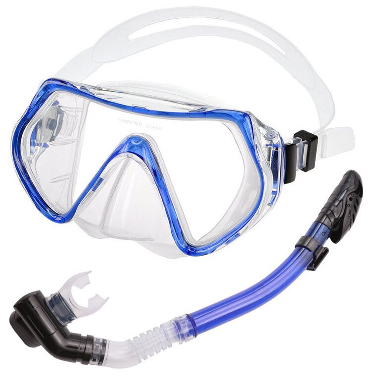 Набор для плавания взрослый маска+трубка Силикон синий Спортекс E39234