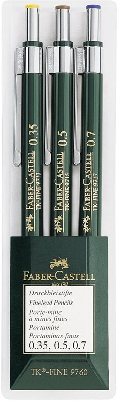 Набор карандашей механических Faber-Castell "TK-Fine 97", HB, 0,35/0,5/0,7мм, пласт. уп, европодвес - фотография № 1