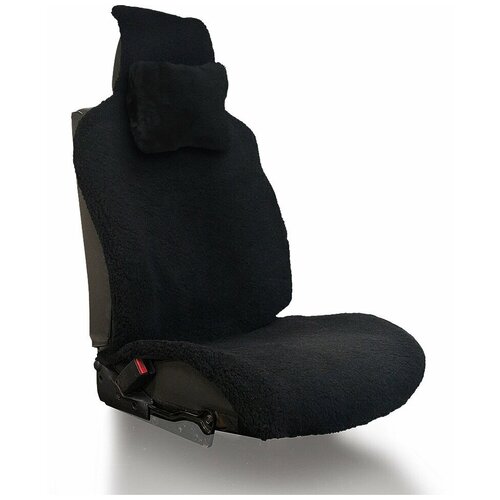 Меховая накидка с подголовником, на водительское автокресло и сиденье переднего ряда, с подушкой для головы и шеи из черной овечьей шерсти