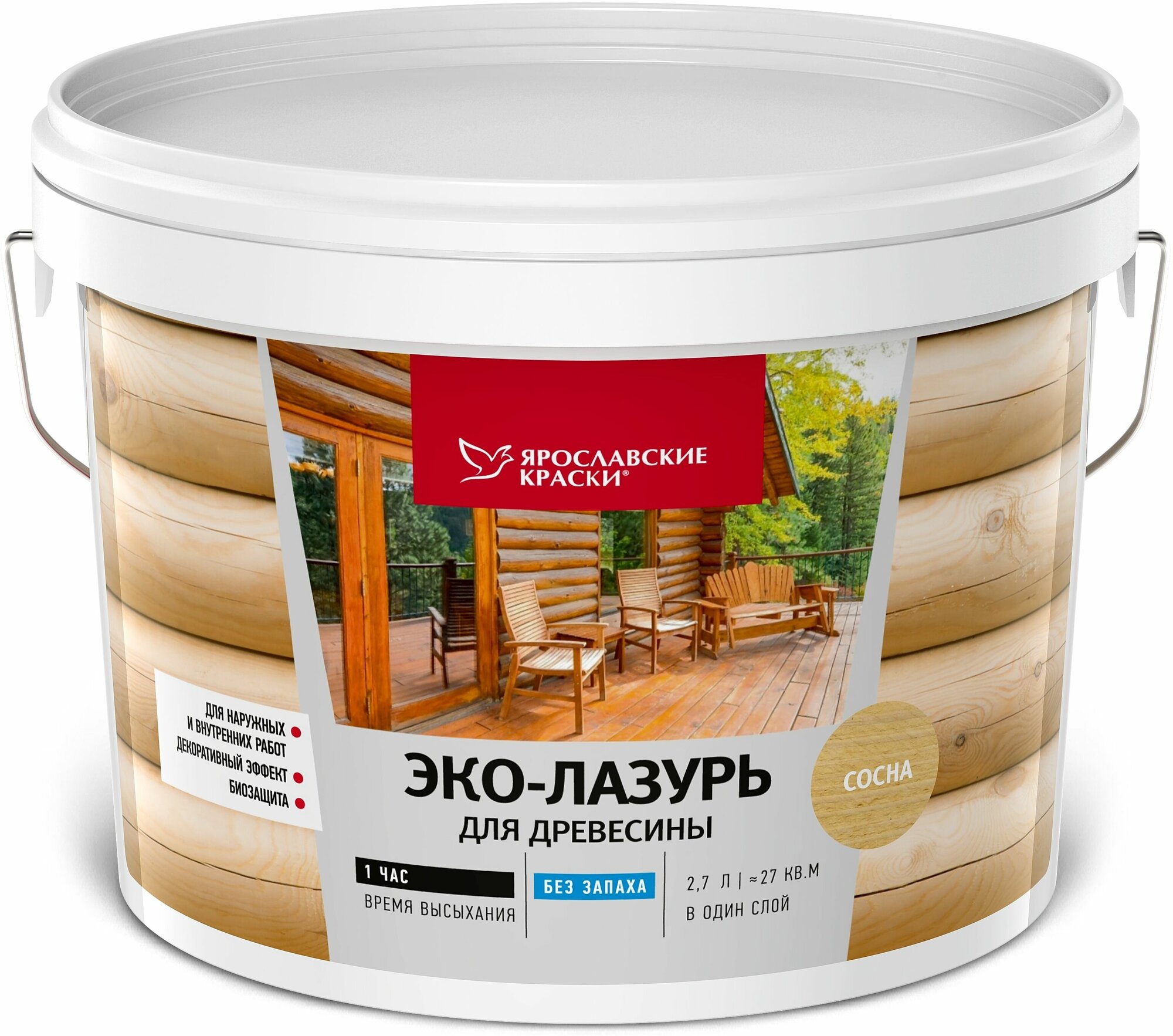 Пропитка для древесины Ярославские краски Эко-лазурь с декоративным эффектом и биозащитой цвет сосна 2.7 л