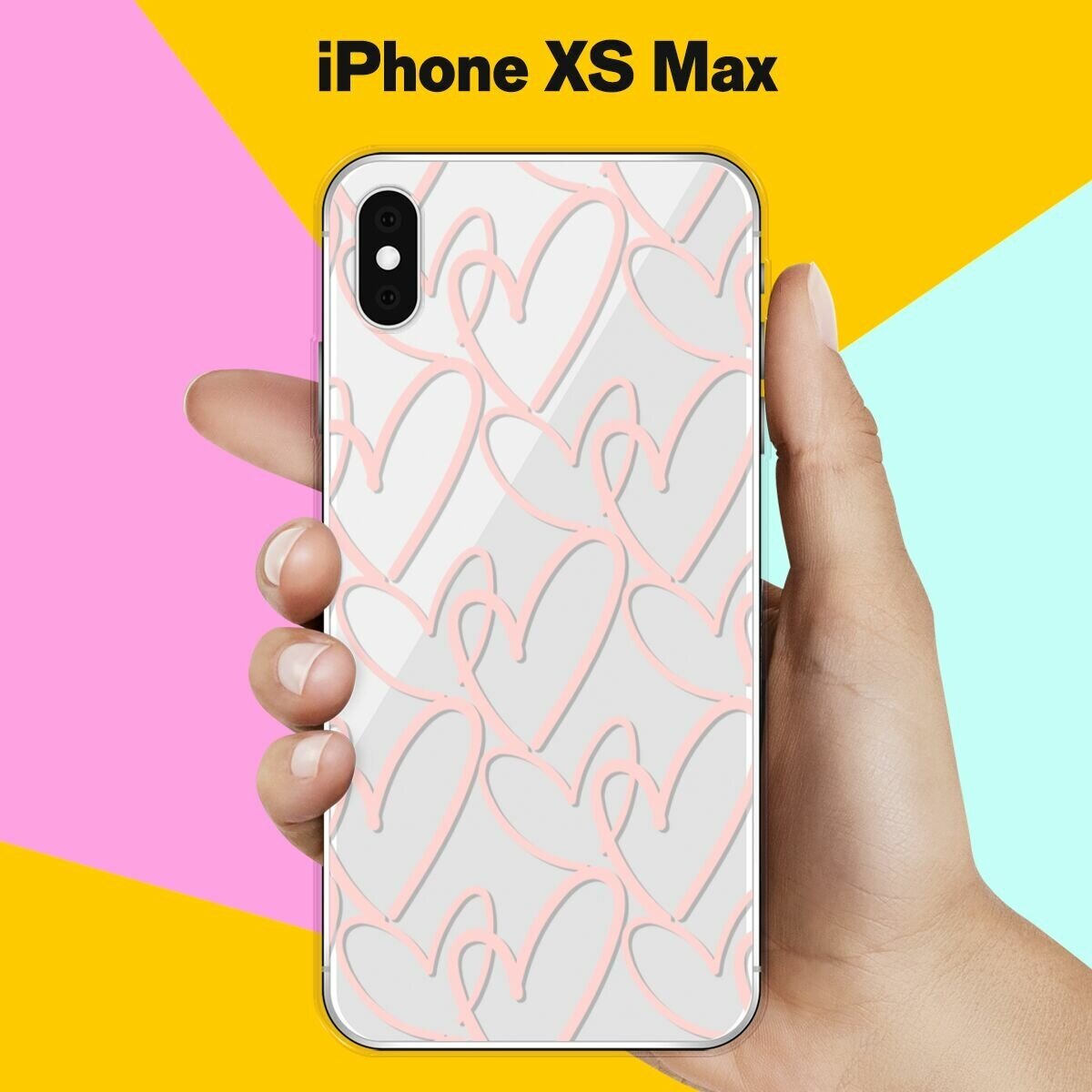 Силиконовый чехол на Apple iPhone XS Max Розовые сердца / для Эпл Айфон Икс С Макс