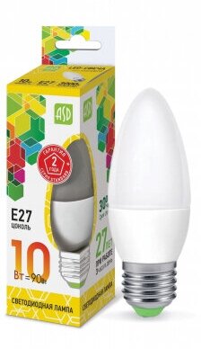 Лампа светодиодная LED-СВЕЧА-standard 10Вт 230В Е27 3000К 900Лм ASD