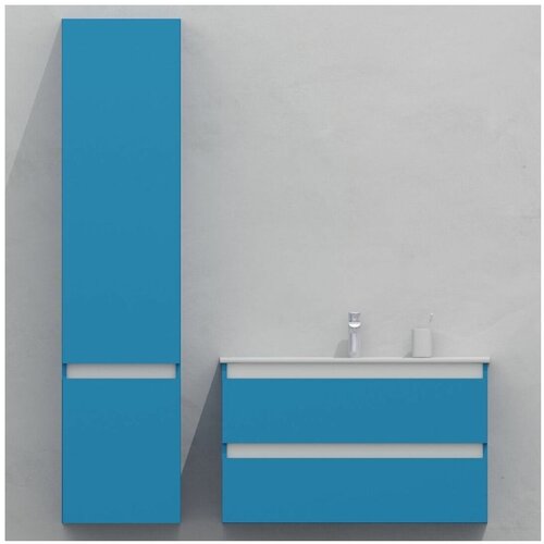Комплект мебели для ванной тумба 90 см с раковиной и пеналом 40*35*170 см, левый, цвет RAL 5012, влагостойкий, матовая эмаль + лак, серия СДпрестиж
