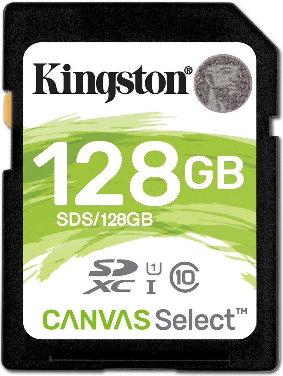 Карта памяти SDXC UHS-I U3 Kingston Canvas Select Plus 128 ГБ, 100 МБ/с, Class 10, SDS2/128GB, 1 шт, без адаптера