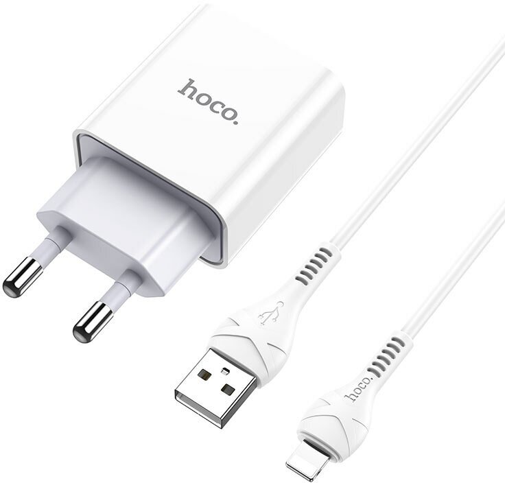 Сетевое зарядное устройство HOCO C81A Asombroso single 1xUSB с Кабелем USB - Lightning, 2.1A, 10W, белый