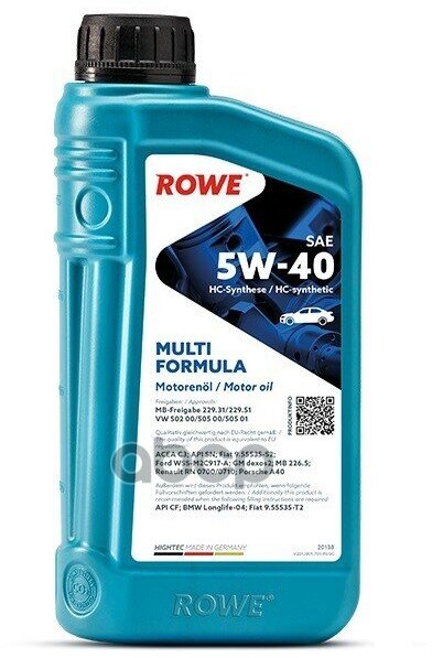 ROWE Масло Моторное 5W-40 Rowe 1Л Нс-Синтетика Hightec Multi Formula C3