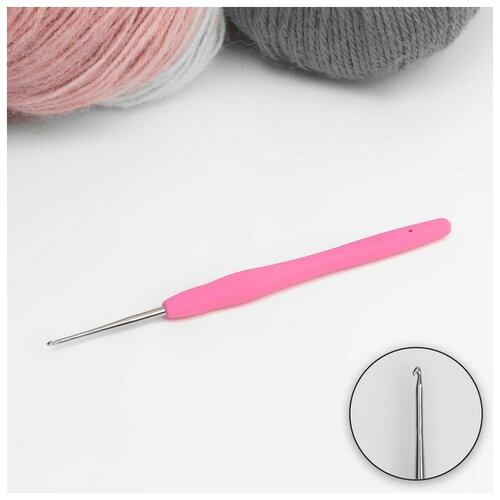 Крючок для вязания, с силиконовой ручкой, d - 1 мм, 13 см, цвет розовый 4 шт