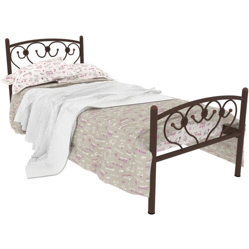 Кровать металлическая Ева Plus коричневая 90*190 с деревянными ламелями