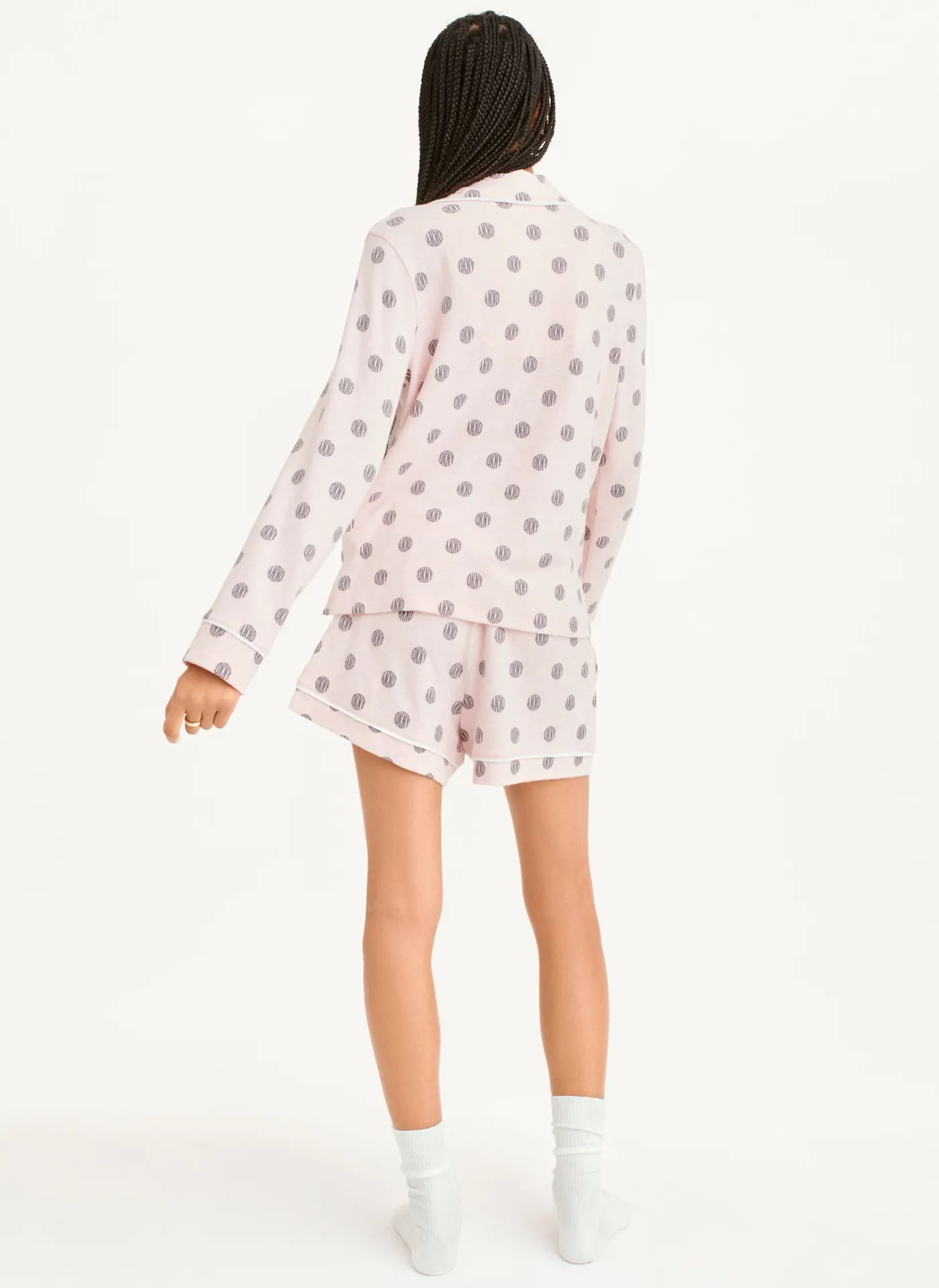 Пижама DKNY, шорты, рубашка, длинный рукав, пояс на резинке, карманы, размер L, розовый - фотография № 2