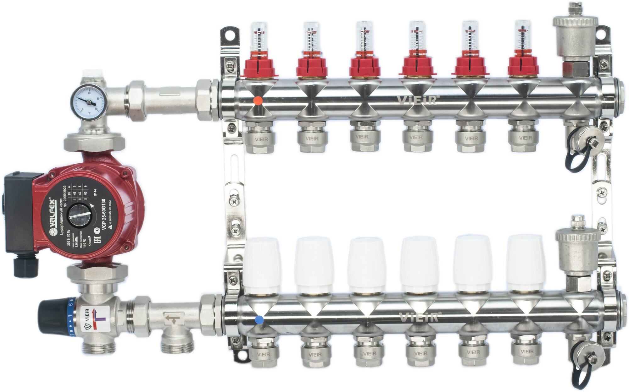Комплект для тёплого пола на 6 контуров с насосом (Коллектор VR116-06AKN на 06 контуров, Насос циркуляционный , Евроконусы, Насосно-Смесительный узел VR204A)