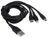 Зарядный кабель AurA TPC-U31B (USB > Lightning/MicroUSB/Type C, чёрный, 1,2 метра)