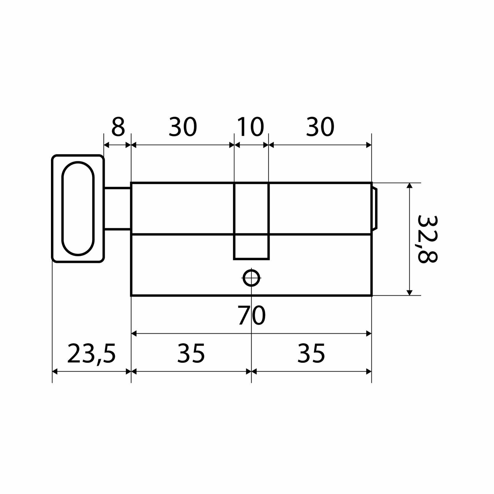 Личинка замка (цилиндровый механизм) Стандарт MAX 70 (35х35В) SN, 5 ключей, ключ/вертушка