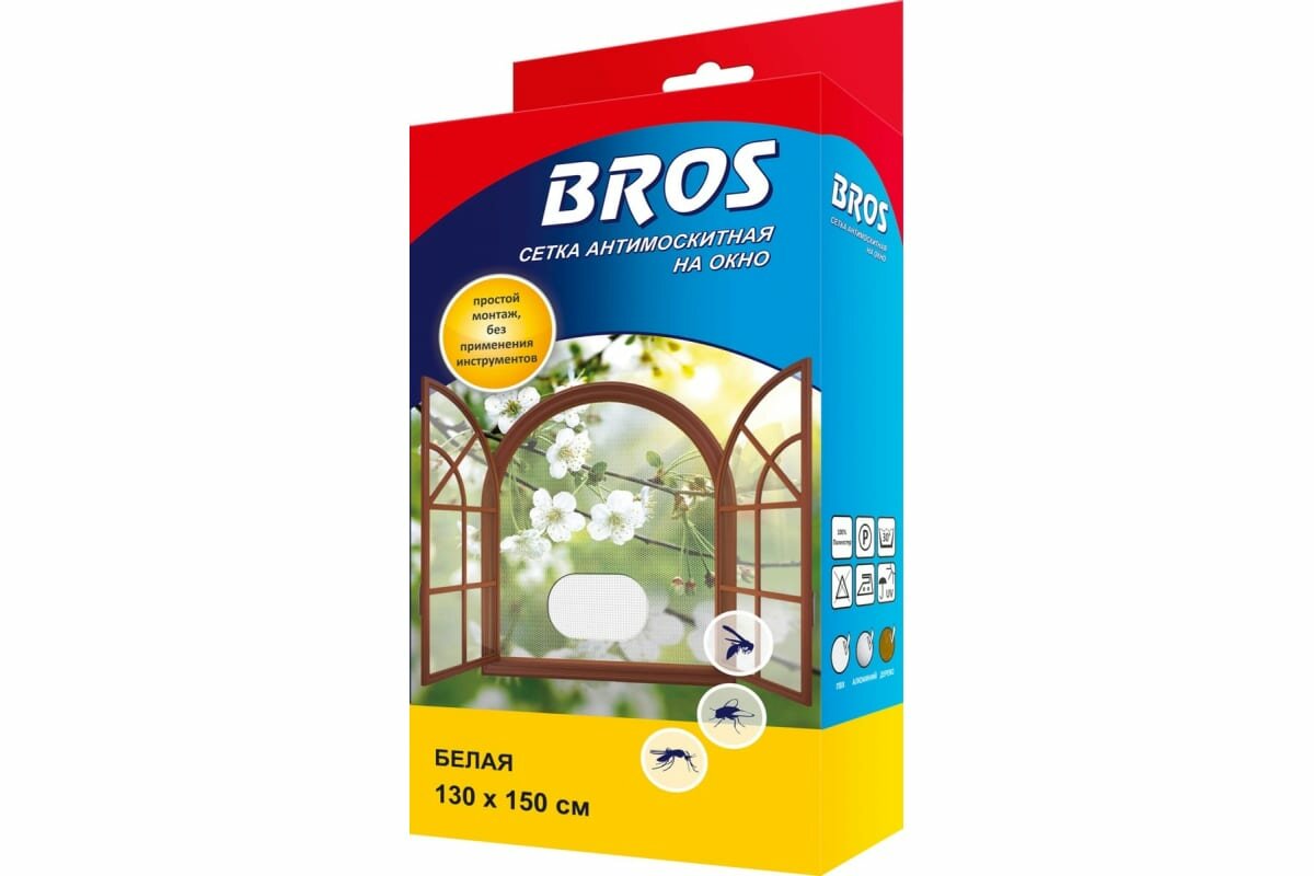 Сетка антимоскитная BROS на окно 130х150 см, белая, полиэстер — фото 1