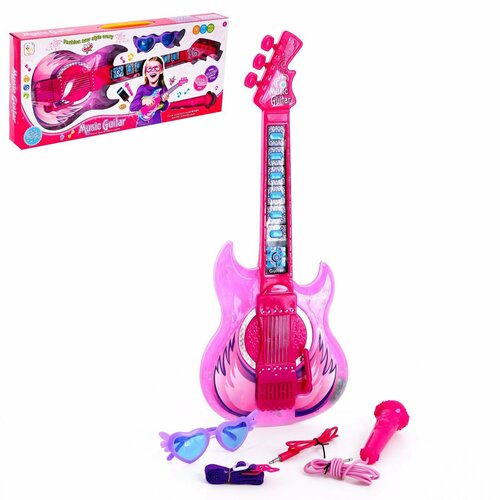фото Игрушка музыкальная гитара «играй и пой», с микрофоном, звуковые эффекты, цвет розовый россия
