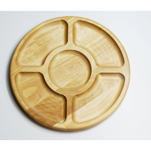 Менажница деревянная круглая 5 секций для закусок двухсторонняя разделочная доска