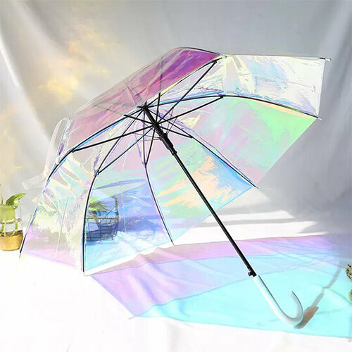 Зонт-трость CM, полуавтомат, купол 95 см, 8 спиц, прозрачный, для женщин, бесцветный