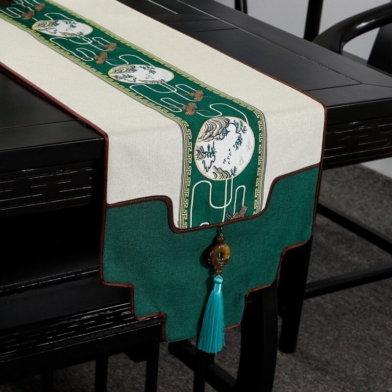 фото Чайный стол "Флаг", в китайском стиле, водонепроницаемый, белый, зеленый, 33*200 см
