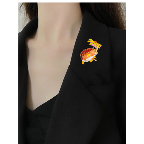 Брошь, эмаль, желтый/розовый