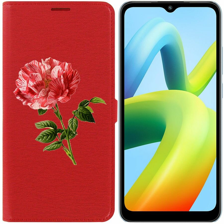 Чехол-книжка Krutoff Eco Book для Xiaomi Redmi A2+ Рисованная роза (красный) — фото 1