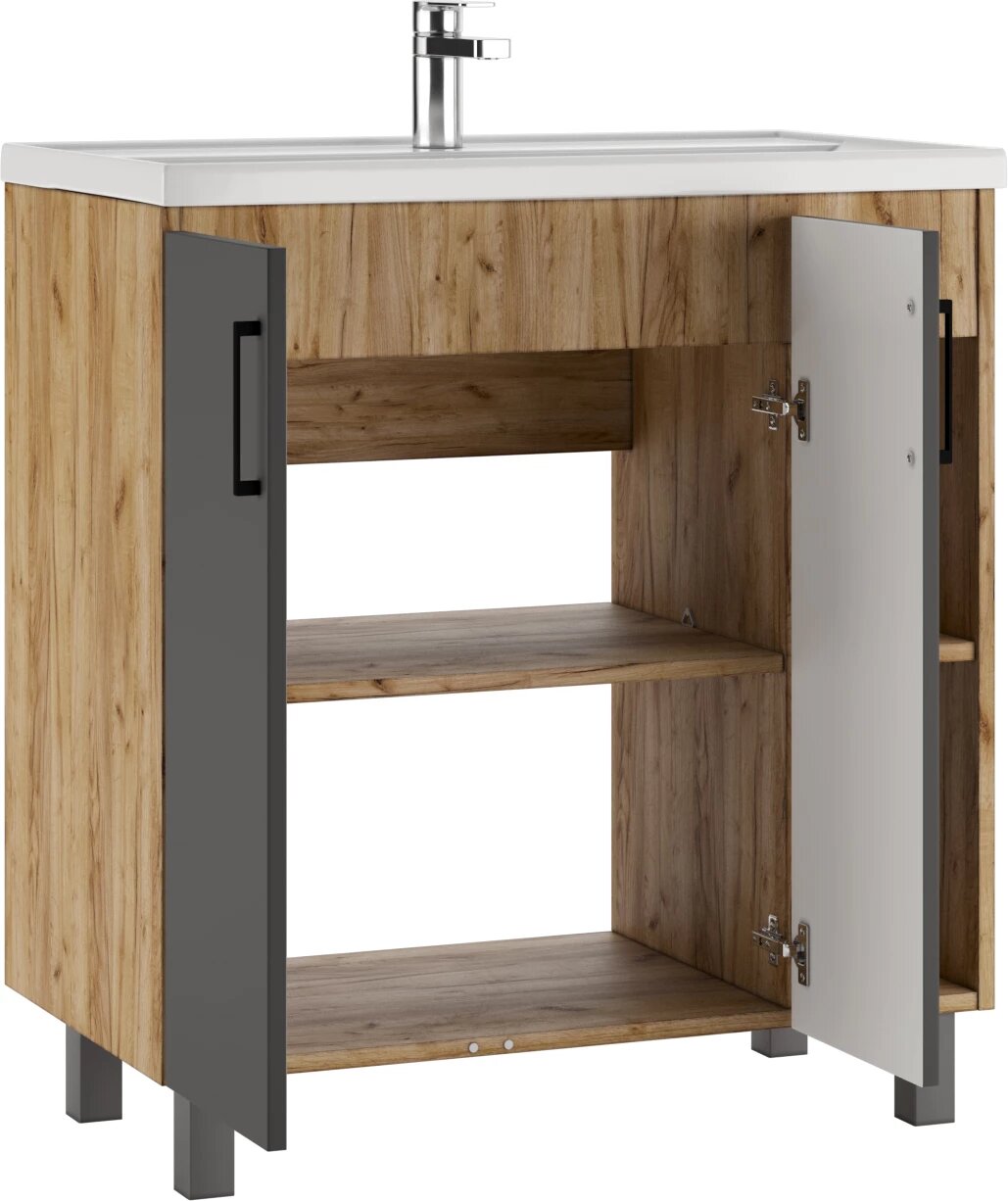 Тумба для комплекта Домино Craft 80 дуб вотан, графит - фото №3