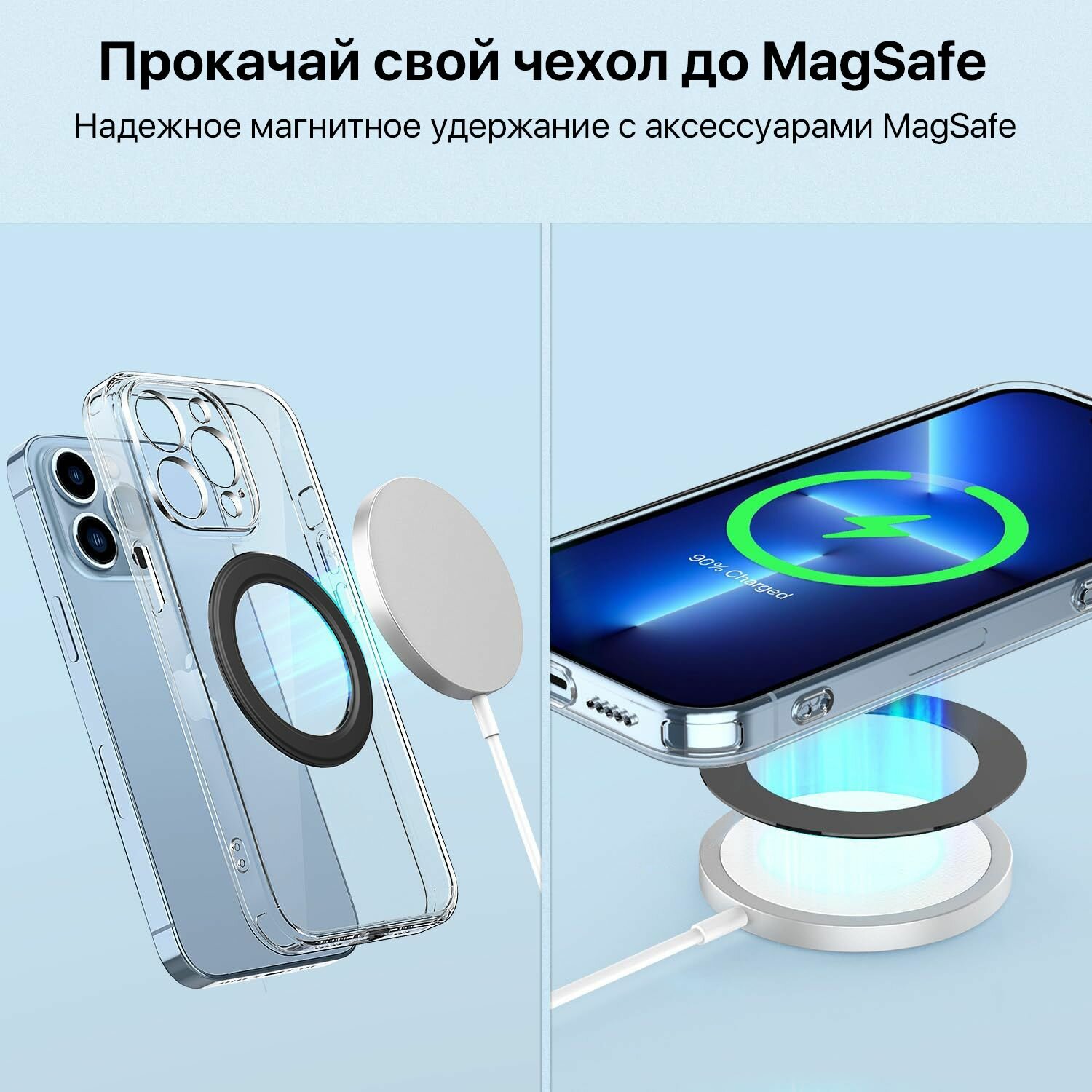 Магнитное кольцо MagSafe для автомобильного держателя, для айфона, для беспроводной зарядки, для кошелька картхолдера — фото 1