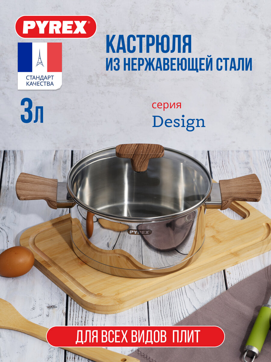 Кастрюля из нержавеющей стали со стеклянной крышкой Design 20x9.5см 3л