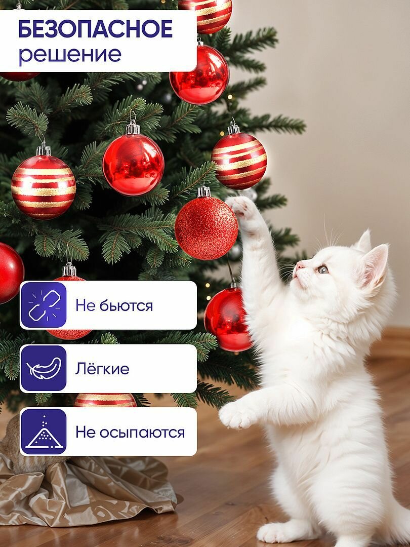 Елочные игрушки набор Magic Craft подвесные шары, набор из 18 шт, новогодние украшения, не бьются и не осыпаются, красный — фото 1