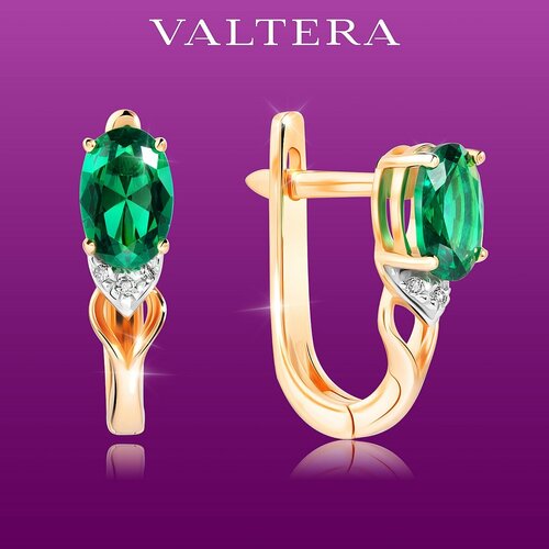 Серьги VALTERA красное золото 585 проба изумруд синтетический бриллиант длина 145 см золотистый зеленый 24000₽