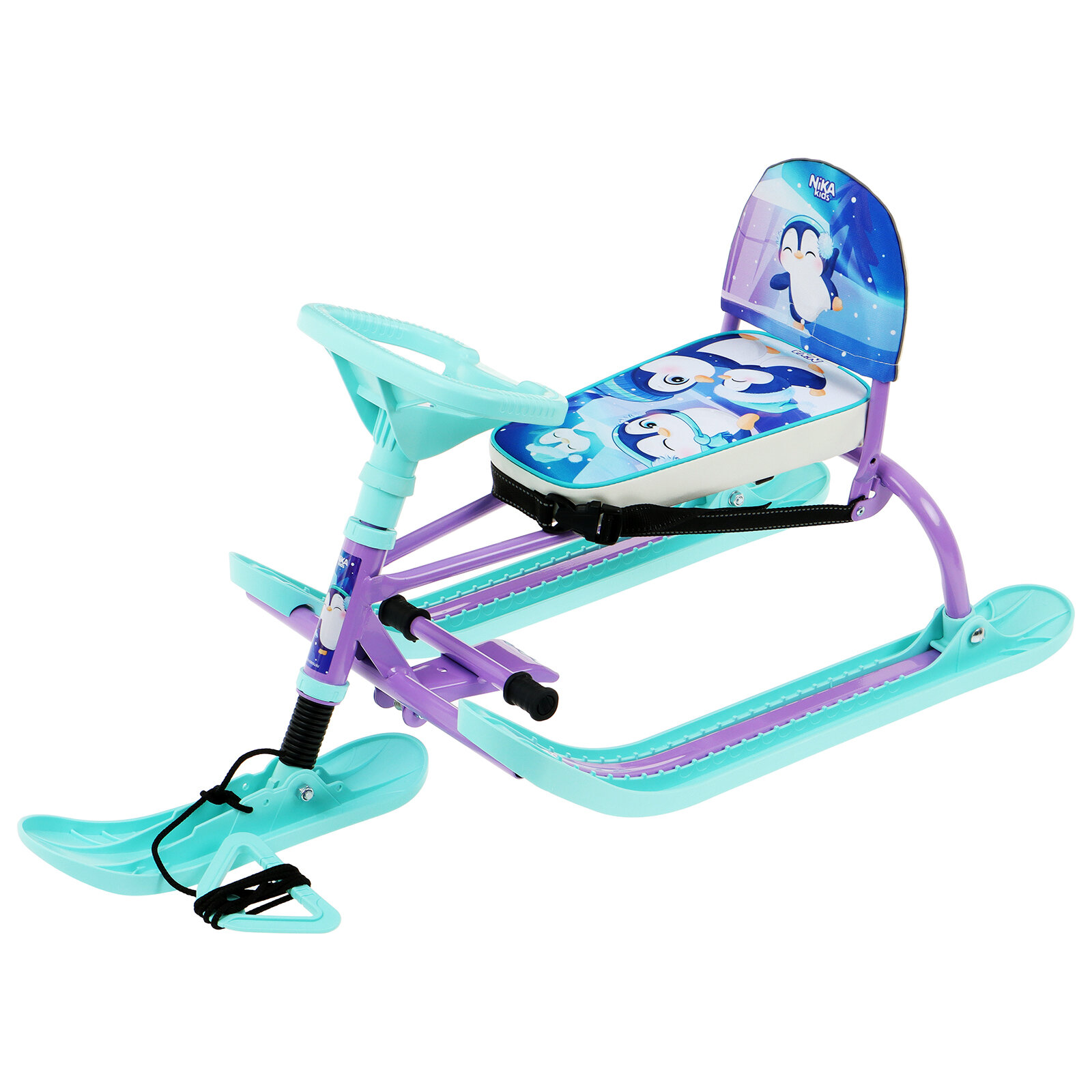 Снегокат «Twiny1+» с пингвинятами, со спинкой, голубой, фиолетовый, TW1+/П Nika Kids