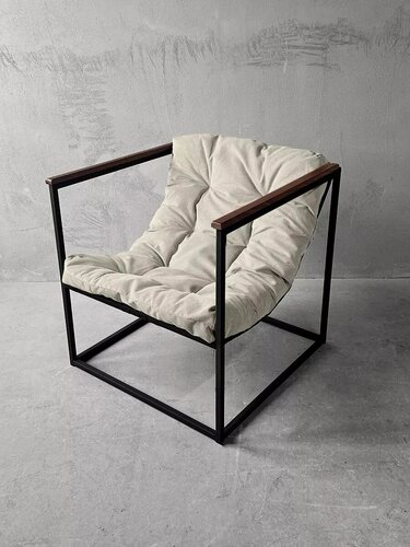 Изображение товара Кресло мягкое удобное для отдыха, уличное, на балкон, веранду, в стиле лофт, минимализм, Лофтовик ++ белый велюр