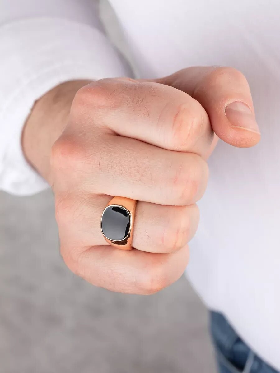 Печатка TEKA, эмаль, размер 21, золотистый/черный — фото 1