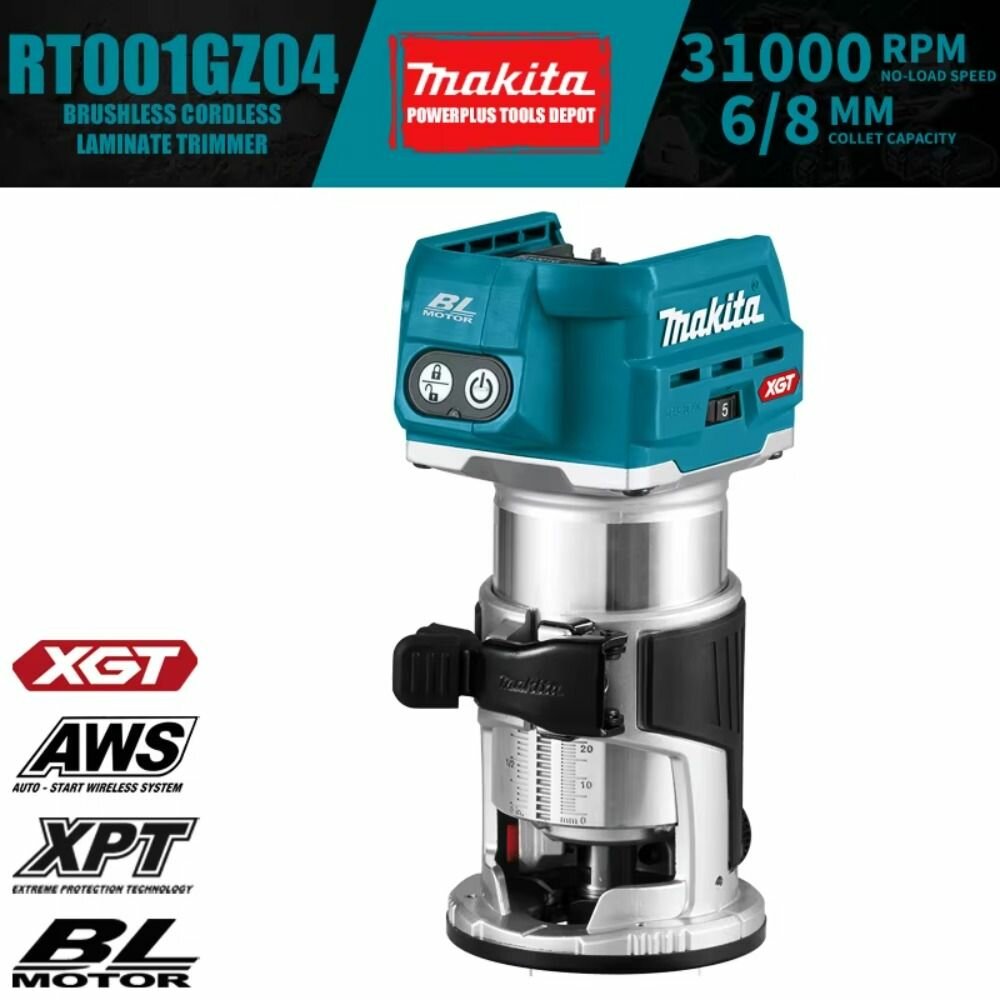 Makita RT001G Бесщеточный аккумуляторный триммер для ламината AWS 40Vmax XGT