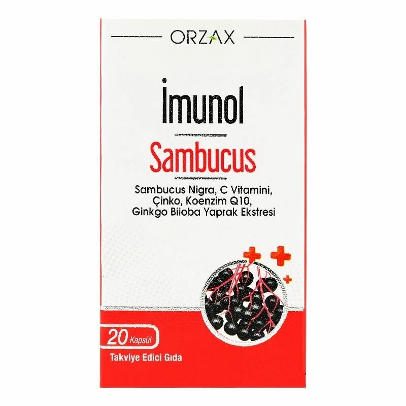 Imunol Sambucus. (Бузина, Витамин С, Цинк, CoQ10, Гинкго Билоба), 20 капсул. ORZAX. Турция — фото 1
