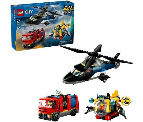Конструктор LEGO City 60462 Ремикс вертолета, пожарной машины и подводной лодки (Lego 60462)