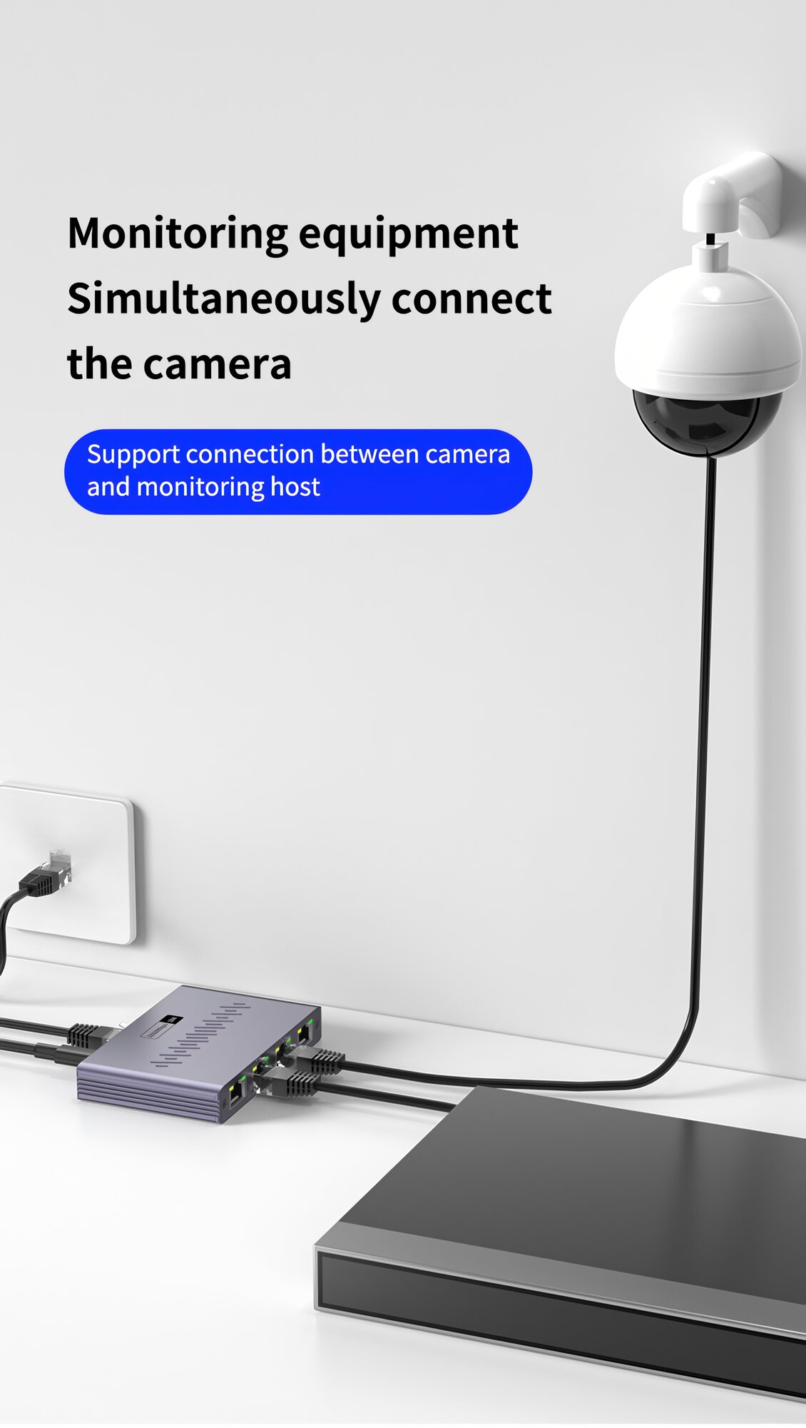 Разветвитель YUCUN RJ-15-1 Gigabit Ethernet, 4 порта, 1000 мбит/c, синий — фото 1