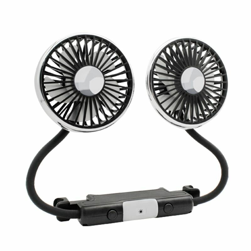 Вентилятор для заднего сидения, двойной, LED, USB, бесщеточный, 5 лопастей, 3 скорости, черный фото
