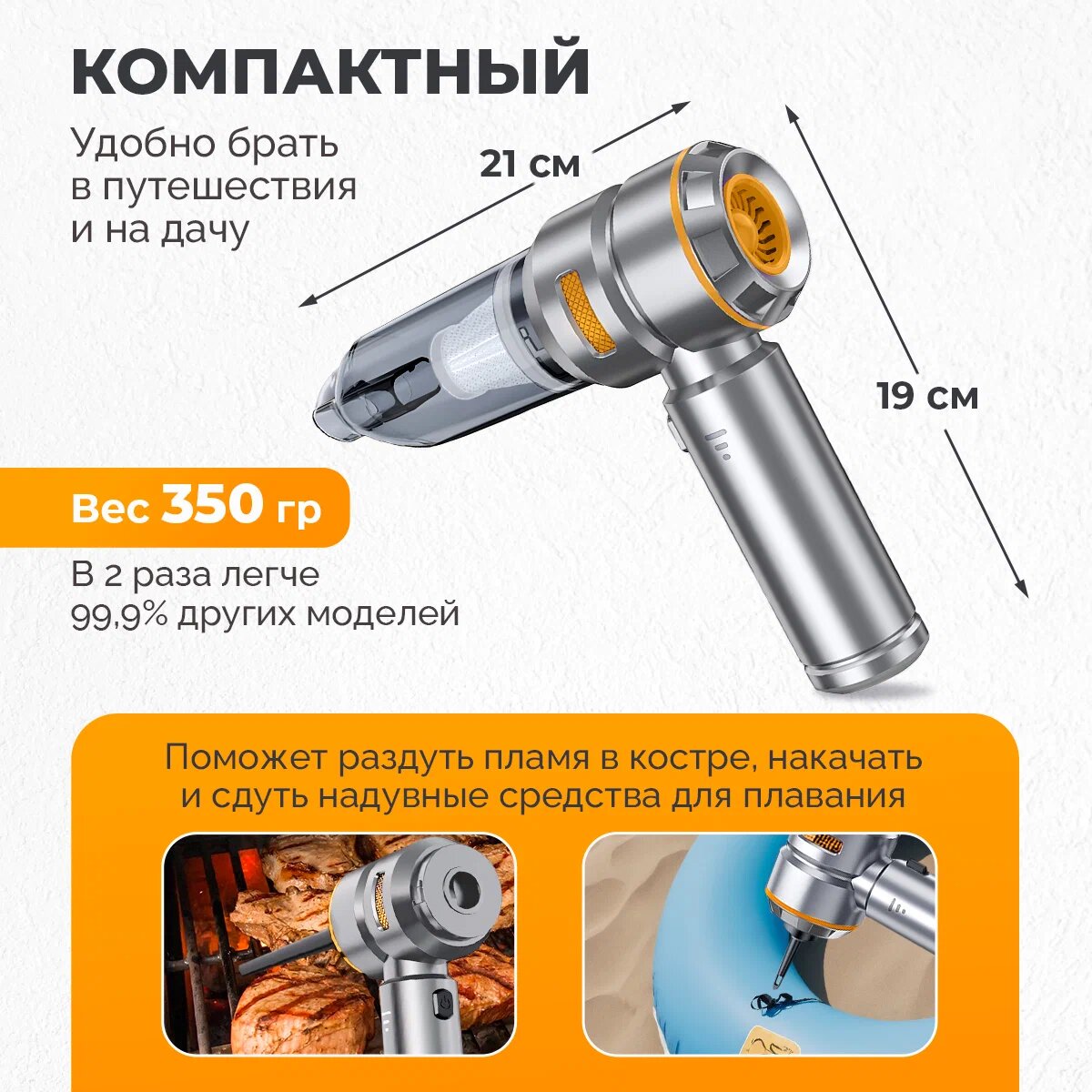 Автомобильный пылесос беспроводной 3 в 1. Мини-пылесос для дома, пылесос для автомобиля, мебели, компьютера, аккумуляторный, ручной — фото 1
